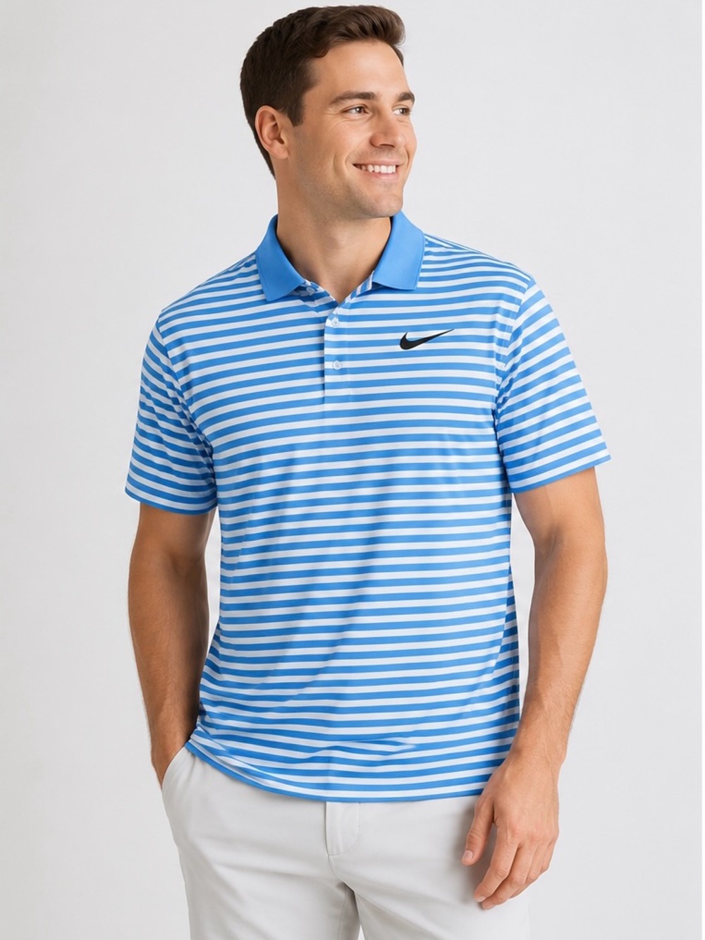 Nike Golf Dri-FIT Blue White Striped Polo Shirt Men’s Medium